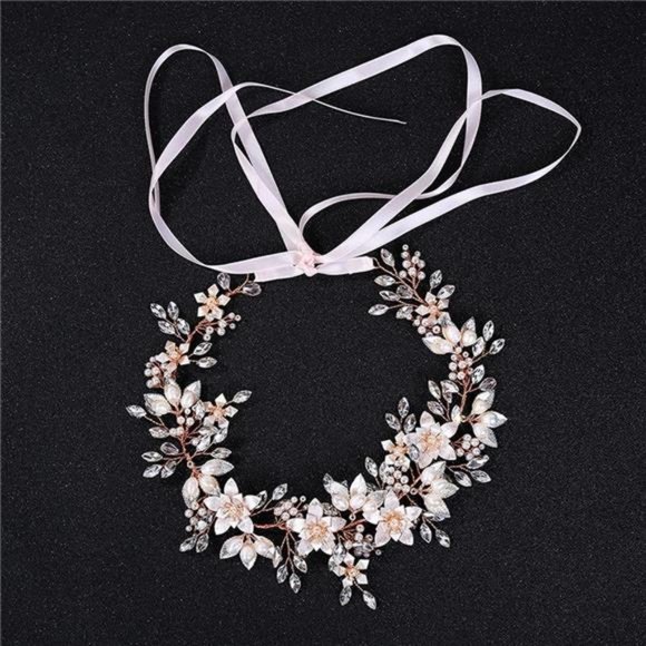 Oriamour Wedding Headband Bridal Headpiece Flower Design With Genuine Freshwater